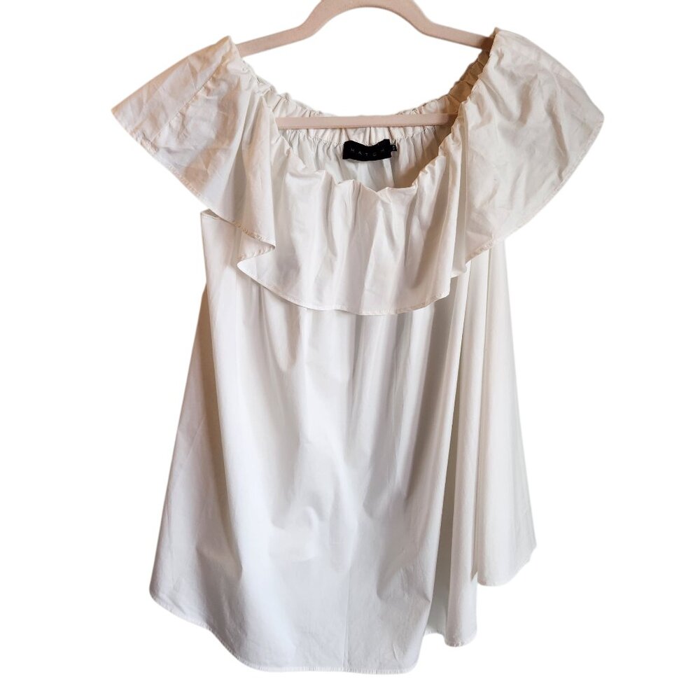Hatch Shirt Women's White One Size Maternity Ruffle Chloe Off the Shoulder Top